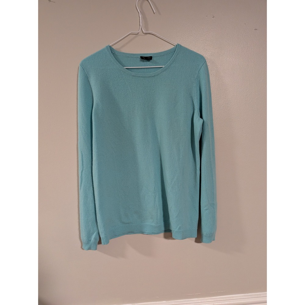 Talbots Cashmere Sweater Womens Medium Blue Crew Neck Long Sleeve Pure Cashmere